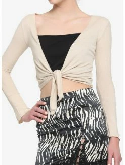 New 🌟 Almond Tie-Front 👧 Girls Crop Cardigan 😍