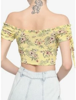 Cheapest 💯 Yellow Floral Off-The-Shoulder 👧 Girls Crop Top 🎁 -HT Style Outlet Store 18459837 av2