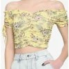 Cheapest 💯 Yellow Floral Off-The-Shoulder 👧 Girls Crop Top 🎁 -HT Style Outlet Store 18459837 hi