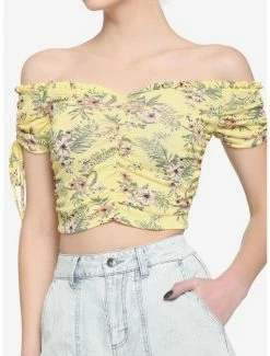 Cheapest 💯 Yellow Floral Off-The-Shoulder 👧 Girls Crop Top 🎁