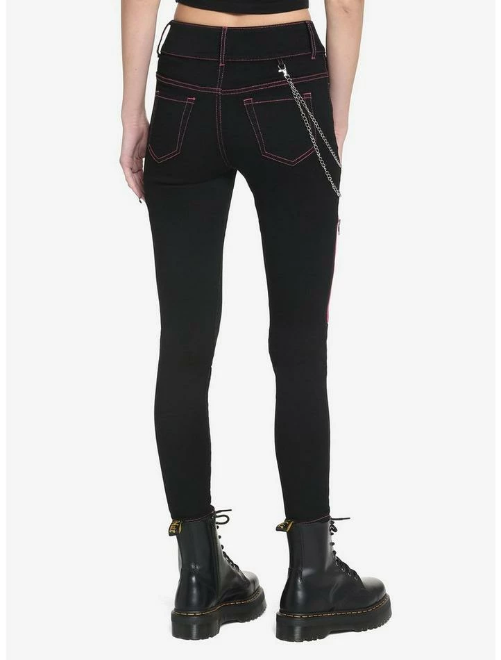 Cheap ✔️ Black & Pink Zipper Super Skinny 👖 Jeans 🛒 4 Cheap ✔️ Black & Pink Zipper Super Skinny 👖 Jeans 🛒 - Image 2