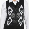 Coupon 🔥 Black Skull Argyle 👧 Girls Sweater Vest ❤️ -HT Style Outlet Store 18522657 hi