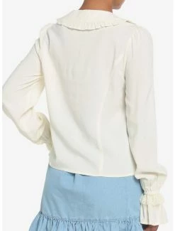 Outlet ✔️ Ivory Ruffle 👧 Girls Long-Sleeve Woven Button-Up 💯 -HT Style Outlet Store 18523859 av2