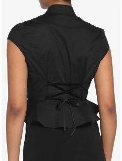 Best deal 🔔 Black Cutout Peplum 👧 Girls Crop Woven Button-Up 🤩 -HT Style Outlet Store 18526526 av2