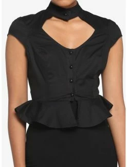 Best deal 🔔 Black Cutout Peplum 👧 Girls Crop Woven Button-Up 🤩