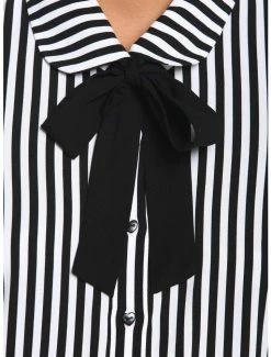 Cheap 👏 Black & White Pinstripe Bow 👧 Girls Woven Button-Up 🌟 -HT Style Outlet Store 18526532 av4