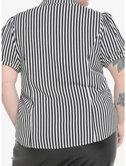 Flash Sale 🥰 Black & White Pinstripe Bow 👧 Girls Woven Button-Up Plus Size 🔥 -HT Style Outlet Store 18526540 av2