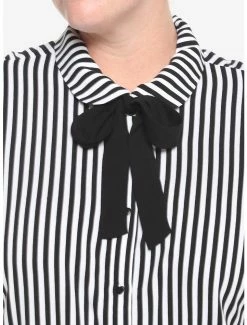 Flash Sale 🥰 Black & White Pinstripe Bow 👧 Girls Woven Button-Up Plus Size 🔥 -HT Style Outlet Store 18526540 av3