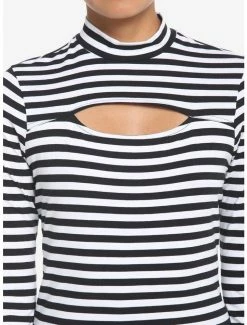 Buy 🤩 Black & White Stripe Cutout 👧 Girls Long-Sleeve Top 🧨 -HT Style Outlet Store 18526579 av3