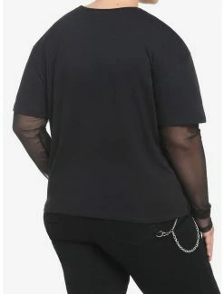 Deals 😀 Metal Font Mesh Twofer 👧 Girls Long-Sleeve T-Shirt Plus Size 👏 -HT Style Outlet Store 18526603 av2