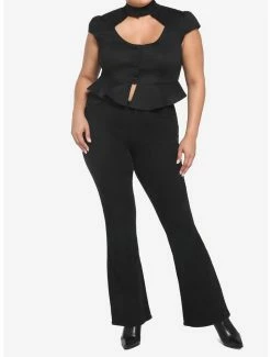 Cheap 🛒 Black Cutout Peplum 👧 Girls Crop Woven Button-Up Plus Size 🎉 -HT Style Outlet Store 18526634 av1