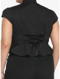 Cheap 🛒 Black Cutout Peplum 👧 Girls Crop Woven Button-Up Plus Size 🎉 -HT Style Outlet Store 18526634 av2