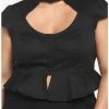 Cheap 🛒 Black Cutout Peplum 👧 Girls Crop Woven Button-Up Plus Size 🎉 -HT Style Outlet Store 18526634 hi