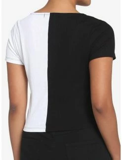 Cheap 👍 Black & White Split 👧 Girls Crop T-Shirt 👏 -HT Style Outlet Store 18526673 av2