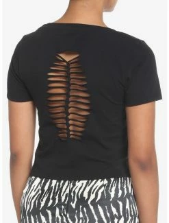 Best Sale 🥰 Black Shredded 👧 Girls Crop T-Shirt ✨