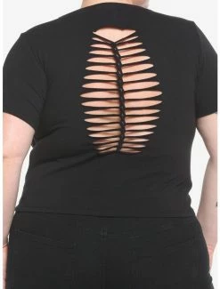 Best Sale 😀 Black Shredded 👧 Girls Crop T-Shirt Plus Size 😍