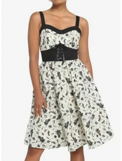 Wholesale 🎉 Ivory & Black Raven Skull Retro 👗 Dress 🎁