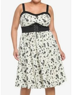 Coupon 🧨 Ivory & Black Raven Skull Retro 👗 Dress Plus Size 🤩