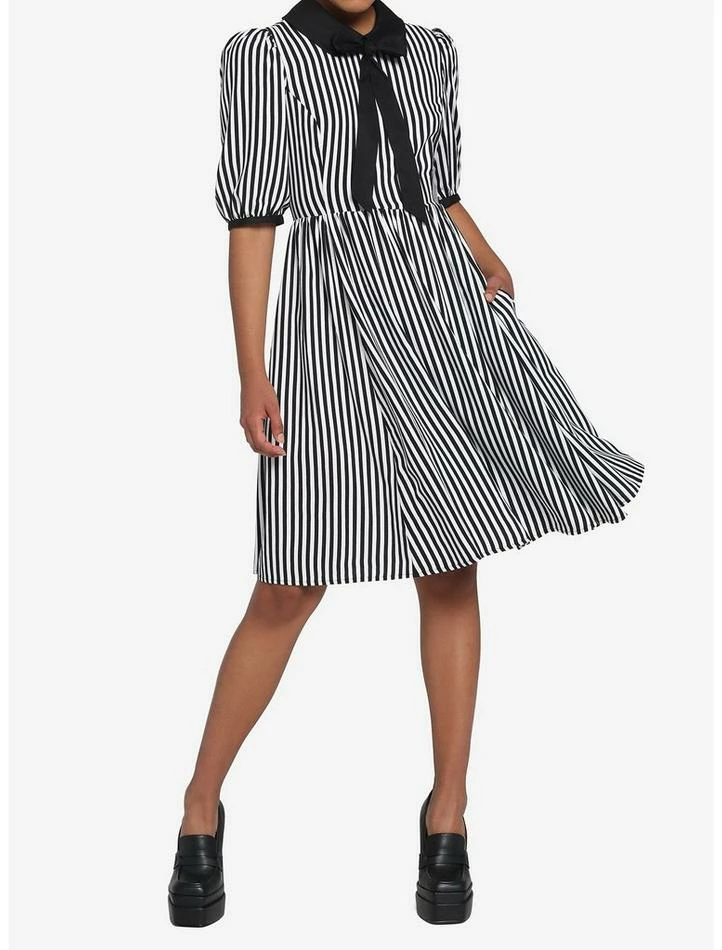 Best Sale 👍 Black & White Stripe Bow Retro 👗 Dress 🔔 4 Best Sale 👍 Black & White Stripe Bow Retro 👗 Dress 🔔 - Image 2