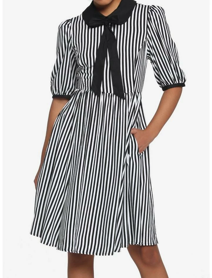 Best Sale 👍 Black & White Stripe Bow Retro 👗 Dress 🔔 3 Best Sale 👍 Black & White Stripe Bow Retro 👗 Dress 🔔