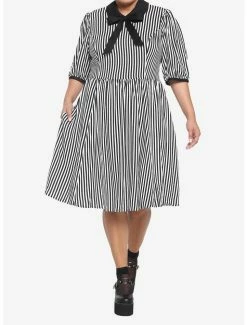 Flash Sale 🔥 Black & White Stripe Bow Retro 👗 Dress Plus Size 😀 -HT Style Outlet Store 18531889 av1
