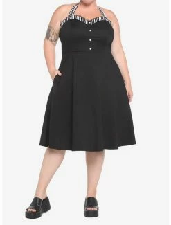 Cheap 🧨 Black & White Stripe Retro Halter 👗 Dress Plus Size 😉 -HT Style Outlet Store 18531904 av1