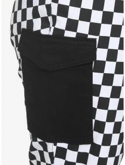 New ✔️ Black & White Checkered Split Cargo Jogger Pants Plus Size 😍 -HT Style Outlet Store 18532078 av3