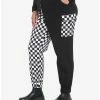 New ✔️ Black & White Checkered Split Cargo Jogger Pants Plus Size 😍 -HT Style Outlet Store 18532078 hi
