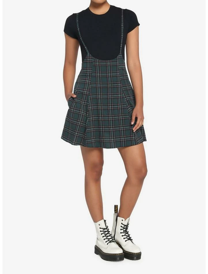 Promo 🥰 Green Plaid High-Waisted Suspender 👗 Skirt 🤩 4 Promo 🥰 Green Plaid High-Waisted Suspender 👗 Skirt 🤩 - Image 2