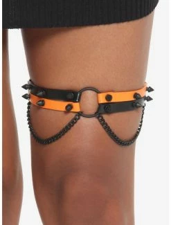 Buy 👏 Orange & Black Chain Spike Garter 🌟