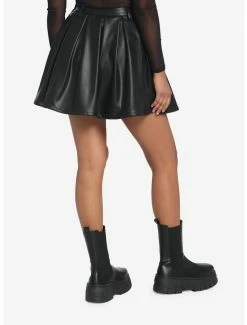 Budget 👏 Black Faux Leather Pleated 👗 Skirt 😍 -HT Style Outlet Store 18535348 av1