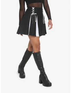 Discount 🌟 Black & White Contrast Pleated Lace-Up 👗 Skirt ✨ -HT Style Outlet Store 18535395 av2