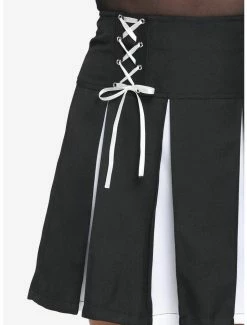 Discount 🌟 Black & White Contrast Pleated Lace-Up 👗 Skirt ✨ -HT Style Outlet Store 18535395 av3