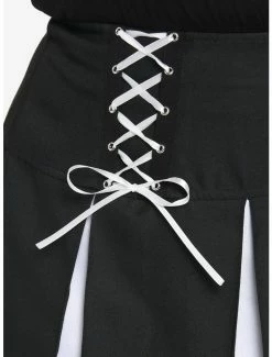 Deals 😉 Black & White Contrast Pleated Lace-Up 👗 Skirt Plus Size 😉 -HT Style Outlet Store 18535403 av2