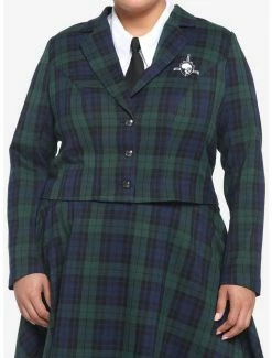 Best Sale ✔️ Green & Blue Plaid 👧 Girls Crop Blazer Plus Size 🎉