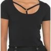 Cheap 🔔 Black Strappy 👧 Girls Crop T-Shirt 🔥