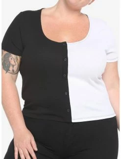 Best Sale ⌛ Black & White Split 👧 Girls Crop T-Shirt Plus Size 👍