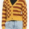 Buy ❤️ Mustard Checkered & Stripe Boyfriend Fit 👧 Girls Crop Cardigan 🔥 -HT Style Outlet Store 18540657 hi