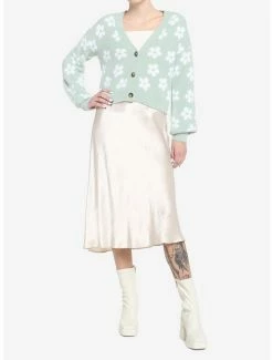 Deals 🌟 Sage Green Daisy Fuzzy 👧 Girls Crop Cardigan ⭐ -HT Style Outlet Store 18540684 av1