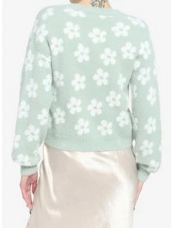 Deals 🌟 Sage Green Daisy Fuzzy 👧 Girls Crop Cardigan ⭐ -HT Style Outlet Store 18540684 av2