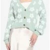 Deals 🌟 Sage Green Daisy Fuzzy 👧 Girls Crop Cardigan ⭐ -HT Style Outlet Store 18540684 hi