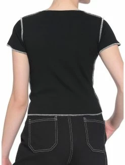 Discount 🔔 Black & White Contrast Lace-Up 👧 Girls Crop Top 🎁 -HT Style Outlet Store 18545043 av2