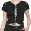 Discount 🔔 Black & White Contrast Lace-Up 👧 Girls Crop Top 🎁