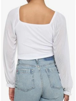 Best Sale 👍 White Sheer 👧 Girls Crop Peasant Top 😀 -HT Style Outlet Store 18548965 av2