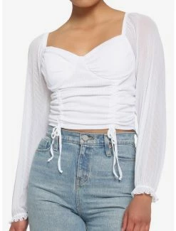 Best Sale 👍 White Sheer 👧 Girls Crop Peasant Top 😀