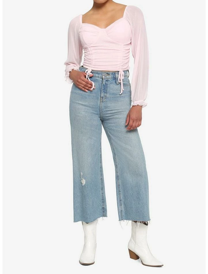 Discount ๐ Pink Sheer ๐ง Girls Crop Peasant Top โจ 4 Discount ๐ Pink Sheer ๐ง Girls Crop Peasant Top โจ - Image 2