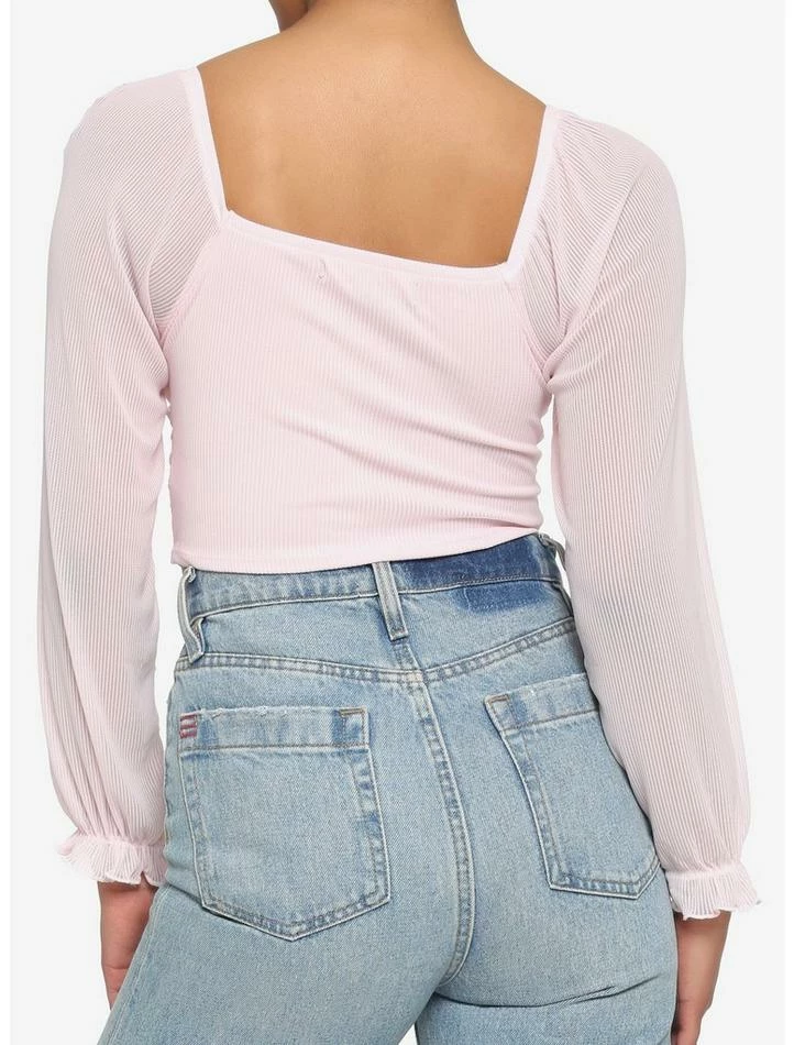 Discount ๐ Pink Sheer ๐ง Girls Crop Peasant Top โจ 5 Discount ๐ Pink Sheer ๐ง Girls Crop Peasant Top โจ - Image 3
