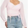 Discount 👏 Pink Sheer 👧 Girls Crop Peasant Top ✨ -HT Style Outlet Store 18550658 hi
