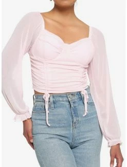 Discount 👏 Pink Sheer 👧 Girls Crop Peasant Top ✨