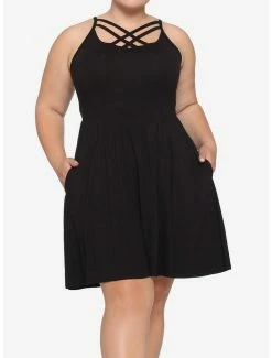 Best Pirce 🎉 Black Front Strappy 👗 Dress Plus Size 🧨